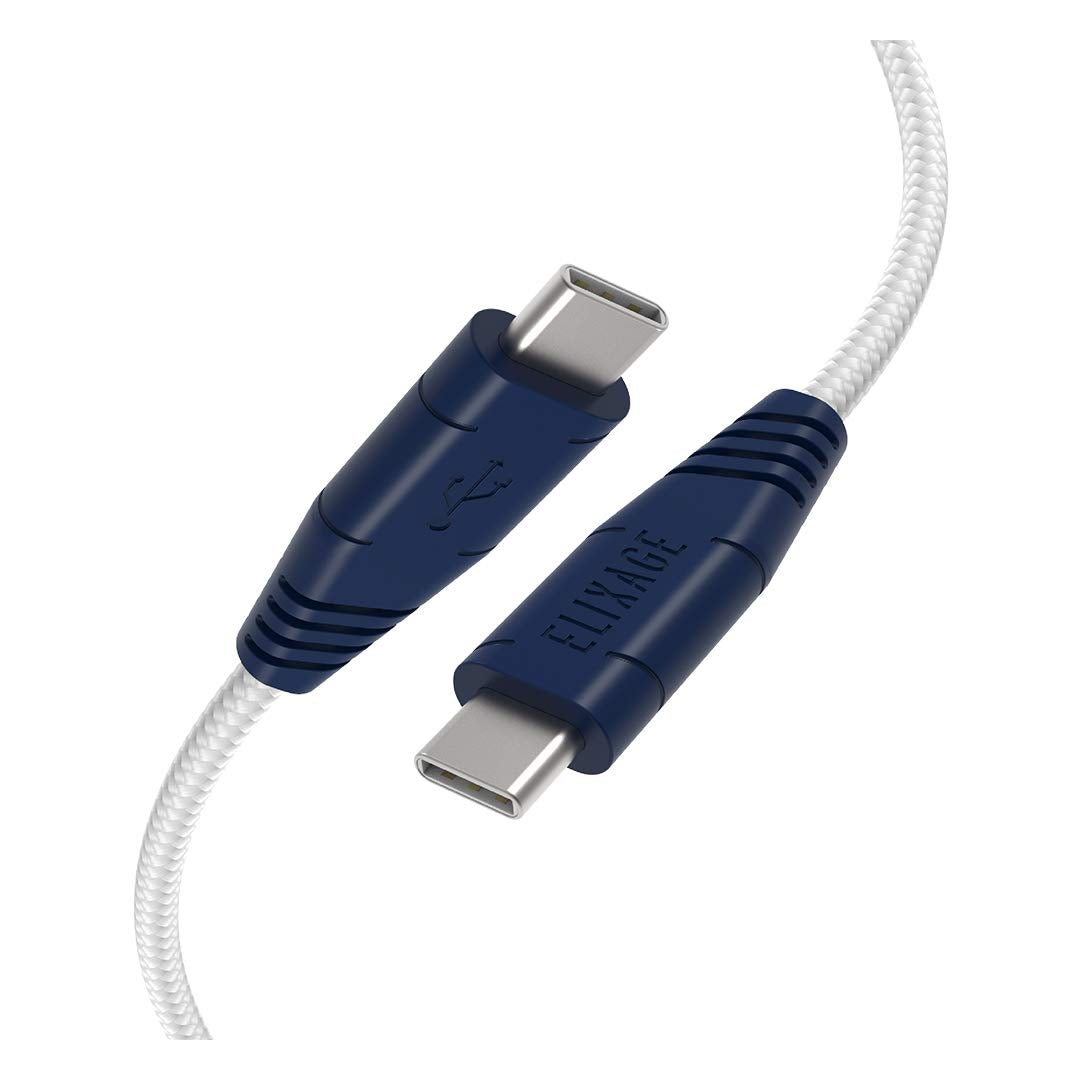 Elixage - Essential 10' USB Type C-to-USB Type C Charge-and-Sync Cable - White