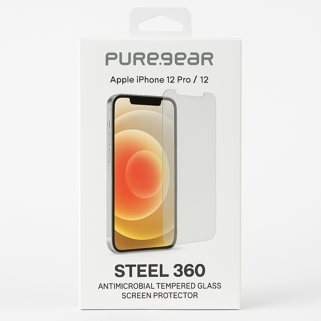 PUREGEAR Apple iPhone 12 Pro/12 Steel 360 Antimicrobial Tempered Glass Screen Protector with Alignment Tray